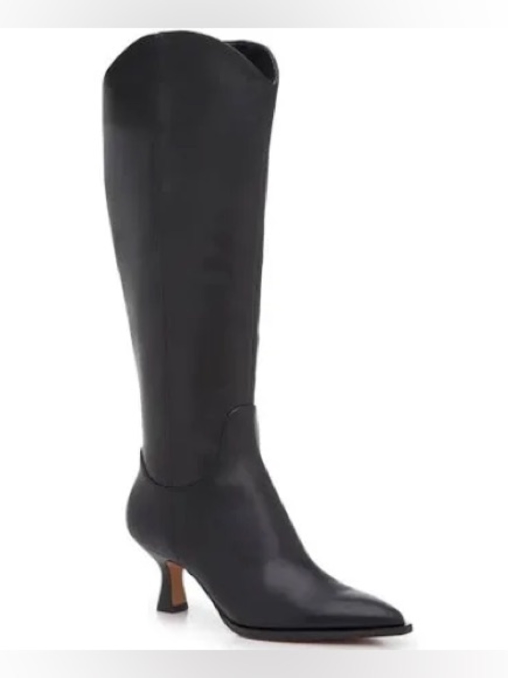 Dolce Vita Black Leather Knee-High Pointed-Toe Heeled Boots